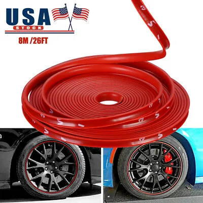 $5.39 • Buy 26FT Car Wheel Hub Rim Trim Tire Ring Guard Rubber Strip Protector Sticker Red