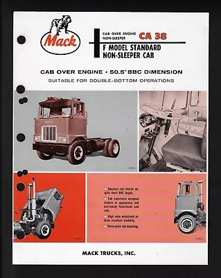 Mack Trucks Ca 38 F Model Standard Non-sleeper Specifications Brochure 10/67 • $17.69