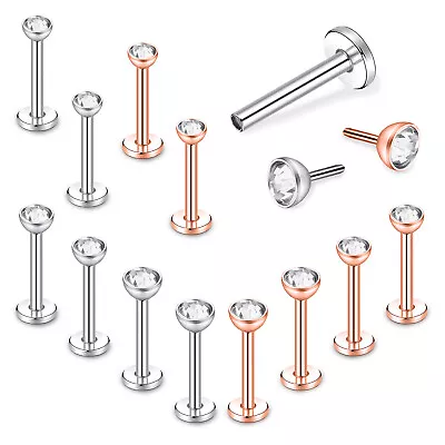 12 Pcs 16G Stainless Steel Lip Rings Push-in Ear Stud CZ Labret Piercing Jewelry • $13.66