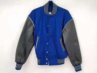 CAlogos Unisex Blue Black Long Sleeve Pockets Snap Front Varsity Jacket Size M • $14.99