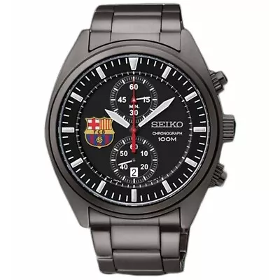 Brand New SNN267P1 Seiko Chronograph Full Black Watch Barcelona FC Men Watch • $289