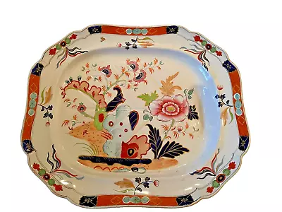 Rare 1800s Imperial Meat Platter Imari Bold Colors 18x21 Footed Ironstone • $495