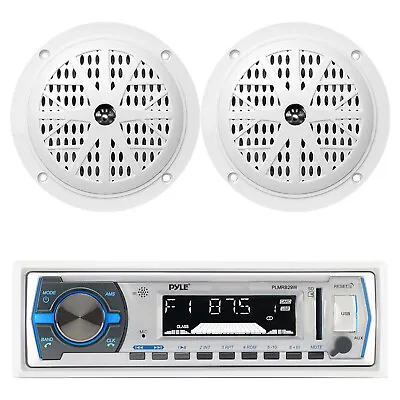 Pyle PLMRB29W Marine Boat USB SD AUX Radio Stereo With Pair Of White Speakers • $67.49