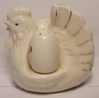 3 Piece Ceramic Chicken With Eggs Salt And Pepper Shakers/Napkin Holder Vintage • $23.99