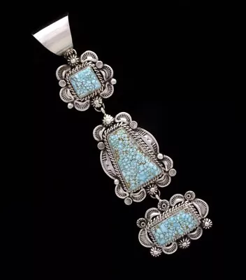 3-Stone High Grade Natural #8 Micro-Web Turquoise Pendant By Ella M. Linkin • $2195