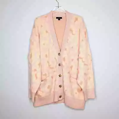 J.Crew Pink Relaxed Cardigan Sweater Leopard Print Long Sleeve V-Neck Size M/L • $79