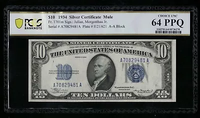 SC 1934 $10 Silver Mule Fr. 1701m PCGS 64 PPQ (481A) • $239