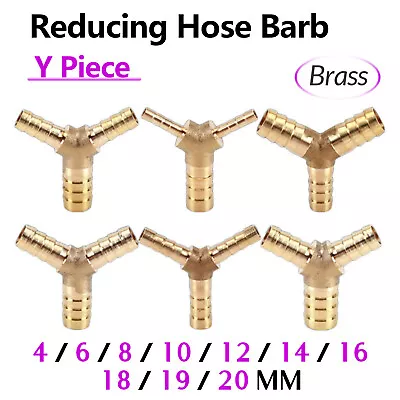 Y Piece Brass Reducing Hose Barb Fitting Barb Hose Tail End Connector 4mm - 16mm • £14.87