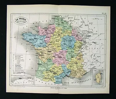 1872 Vuillemin Map - Academies Of France - Universities • $9.99