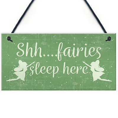 Fairies Sleep Here Novelty Hanging Shabby Chic Plaque Novelty Fairy Garden Sign • £3.99