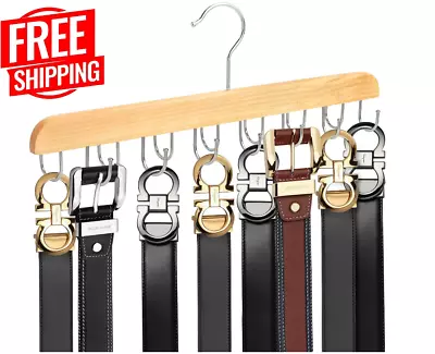 Belt Hanger (Wood 14 Hooks) Closet Organizer For Ties360°Rotating FREE SHIPP • $11.35