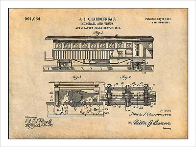 1910 Monorail And Truck Patent Print Art Drawing Poster • $16.19