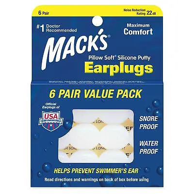 Mack's Pillow Soft Silicone Putty Ear Plugs 6 Pairs Value Pack • £5.95