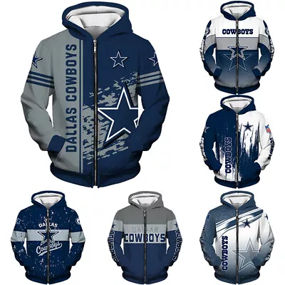 Cowboys Dallas Men's Full Zip Hoodie Hooded Sweatshirt Casual Jacket Coat Gift • $33.24