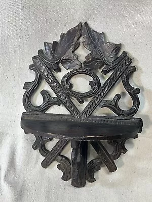 Vtg Carved Wood Wall Shelf Leaf Motif Arts And Crafts 13 X 9 Ornate V5554 • $60