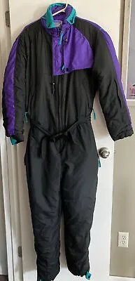 Vintage 80s 90s Swiss Alps Black Neon Insualted Medium Men /Women’s Ski Suit VTG • $55