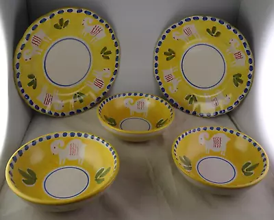 Solimene Vietri Italian Art Pottery 3 Bowls 2 Plates Stylized Goat Multicolor • $49.95