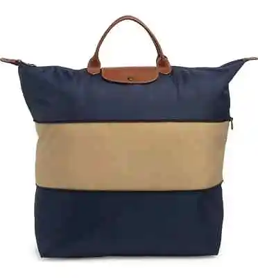 NWT LONGCHAMP Le Pliage Type L EXPANDABLE Large SHORT Handle Travel Tote NAVY • $165