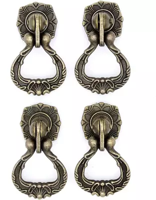 4 Pcs Vintage Antique Brass Pendant Ring Pulls Drop Handles Knobs With Single Mo • $15.97