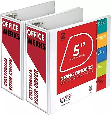 3 Ring Binder Professional D Ring Binder 5 Inch White Binder (2 Pack) • $34.99