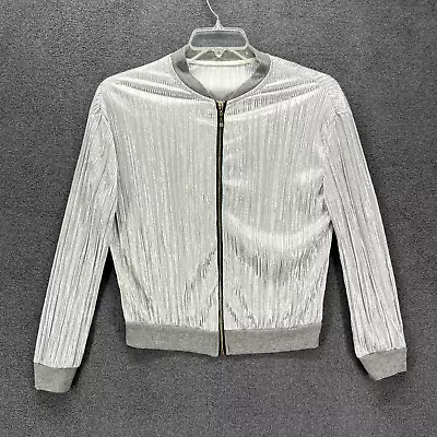 Silver Metallic Jacket Womens Full Zip Cuffed Made In Italy Light Thin Cardigan • $22.94