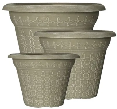 Decorative Taupe Small Large Plant Pots Outdoor Garden Round Plastic Planters • £12.99