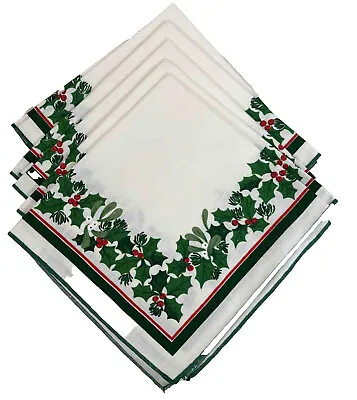 £14.75 • Buy Christmas Napkins Cloth Table Decor Vintage Dinner Linen Set Of 5Holly Brazil