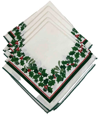 £14.75 • Buy Christmas Napkins Cloth Table Decor Vintage Dinner Linen Set Of 5Holly Brazil