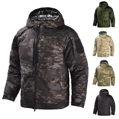 Men's Outdoor Tactical Jacket Winter Warm Heat Reflective Military Camo Hooded • £57