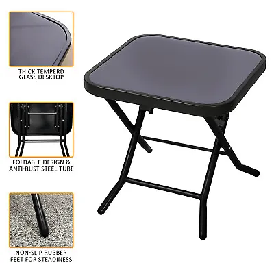 Patio Bistro Black Coffee Table Folding Dining Table Outdoor Indoor Garden • £19.85