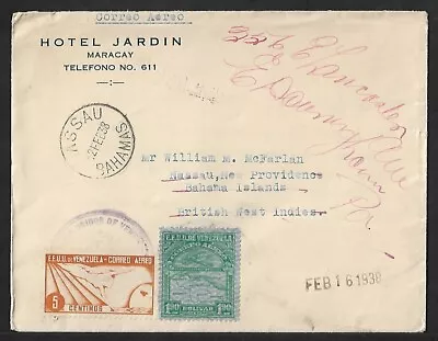 Venezuela To Bahamas Air Mail Redirected Cover 1938 • $0.99