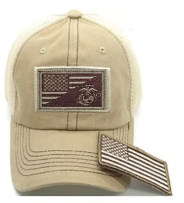 Desert Soft Mesh Trucker Hat Ball Cap  Free US Marine Corps USMC Flag/EG&A Patch • $19.90