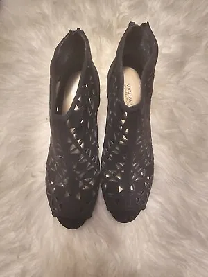 MICHAEL Michael Kors  Ivy  Peep-Toe Booties Black Suede Size 8 EU 38.5 • $86