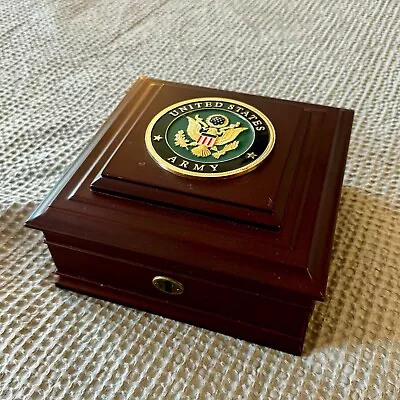 Dark Brown Wooden Trinket Box With Lock And Army Emblem • $15