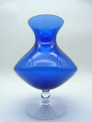 Vintage Cobolt Blue Vase On Clear Footed Base 18cm Tall 8.5cm Base V.g.c  #21 • $25