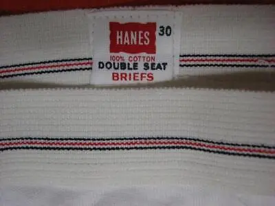 Vintage Underwear Hanes Men's White Brief 30 Made In USA  DOUBLE SEAT! • $54