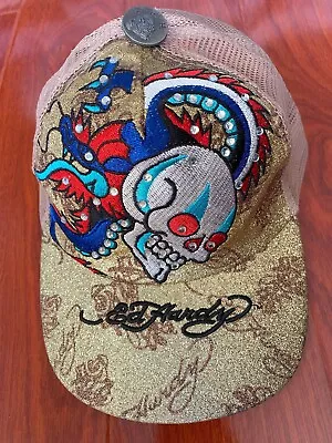 ED HARDY Hat Gold Glitter Skull Mesh Cap • $15.95