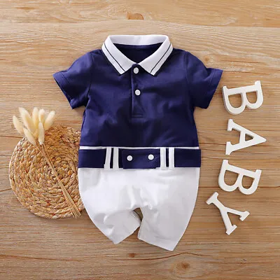 Baby Boy Sailor Short Sleeve Romper Suit Wedding Formal Party Smart Outfit 0-18m • £11.20