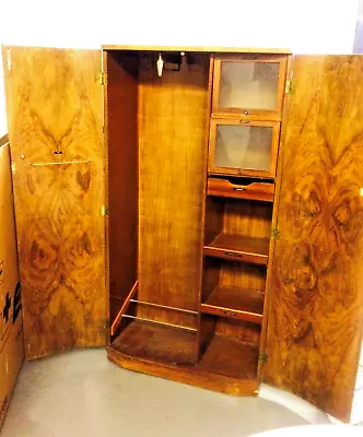 STUNNING Art Deco Birds-Eye Maple Gentlemans Fitted Wardrobe C/w Walnut Interior • £1465