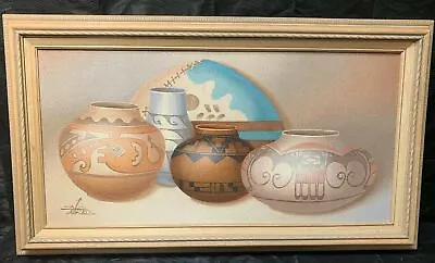 Myung Mario Jung Original Art Sand Oil Painting Framed & Signed Native Pottery • $145