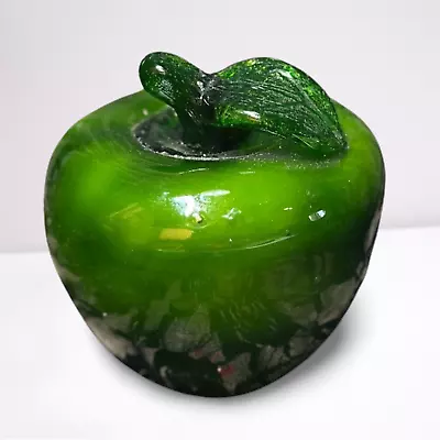 Vintage Murano Style Hand Blown Glass Fruit - Green Apple With Leaf • $13