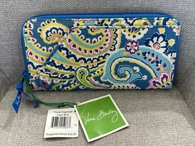 Vera Bradley Capri Blue Retired Travel Organizer Passport Wallet Case Zip Around • $39.98