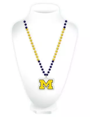 Michigan Wolverines Mardi Gras Beads With Medallion Necklace [NEW] NCAA Jewelry • $8.95