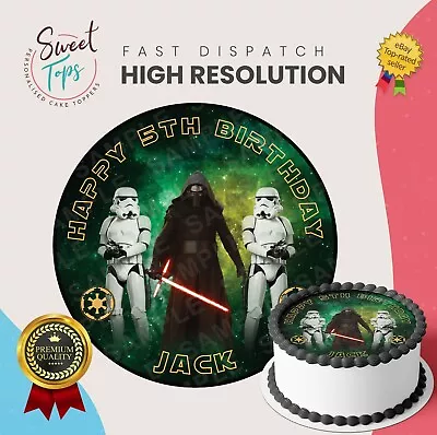 Star Wars Kylo Ren Edible Round Birthday Cake Topper Decoration Personalised • £6.49