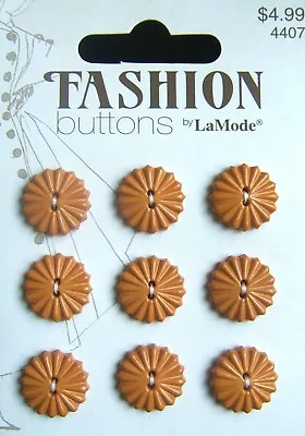 Card Of 9 Camel Tan Buttons Round Sunburst 2-Hole Flat 5/8  16mm Clothing Crafts • $4.50