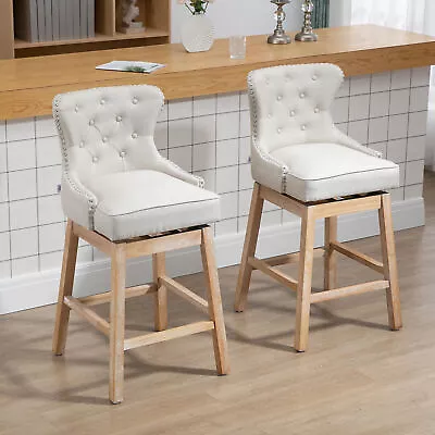 Vintage Pub Bar Stool 2PCs Set 180° Swivel Chair Footrest Rubber Wood • $192.99