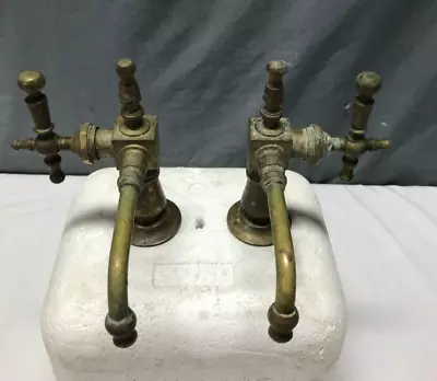 Antique VTG Pair Brass Separate Hot & Cold Marble Sink Faucets Old 468-24B • $175