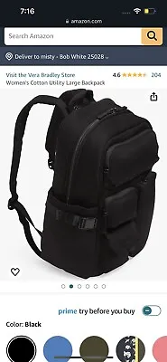Vera Bradley Laptop Backpack Utility Black Recycled Cotton • $55