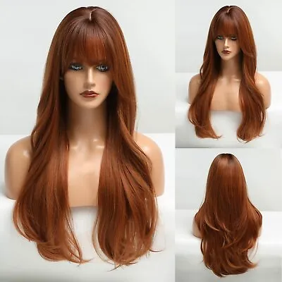 Orange Wigs For Women Long Curly Honey Brown Wig With Bangs Natural Looking • $20.19