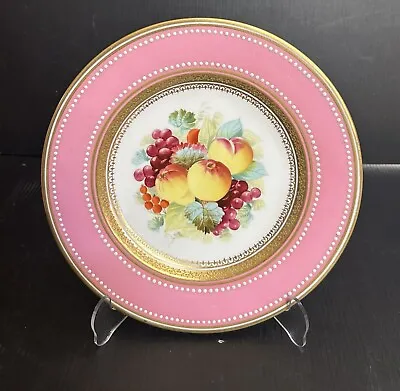 Unmarked Gold Encrusted Jeweled Hand Painted Fruits Cabinet Plate • £38